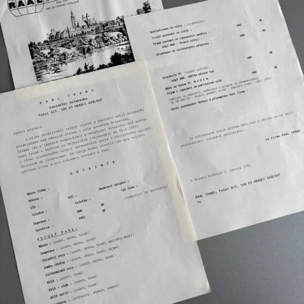 Dotazník na doplnenie údajov do zoznamu firiem (1993)