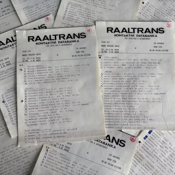 Zoznam ponúk prepráv a voľných vozov zasielaných faxom (1992)